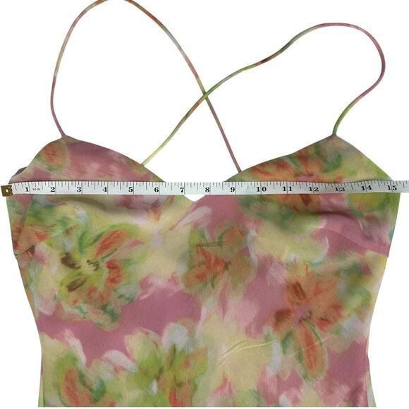 Bardot Cantara Ruffle Slip Dress Tiered Maxi Slit Floral Pink Sz 2 XS Fairy Cute - Picture 9 of 12